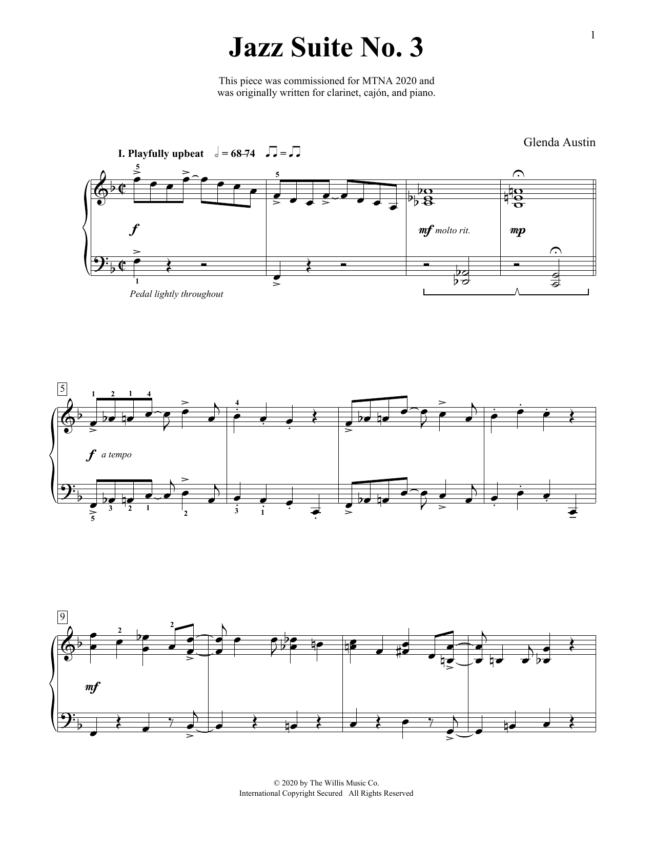 Glenda Austin Jazz Suite No. 3 sheet music notes and chords arranged for Instrumental Duet and Piano