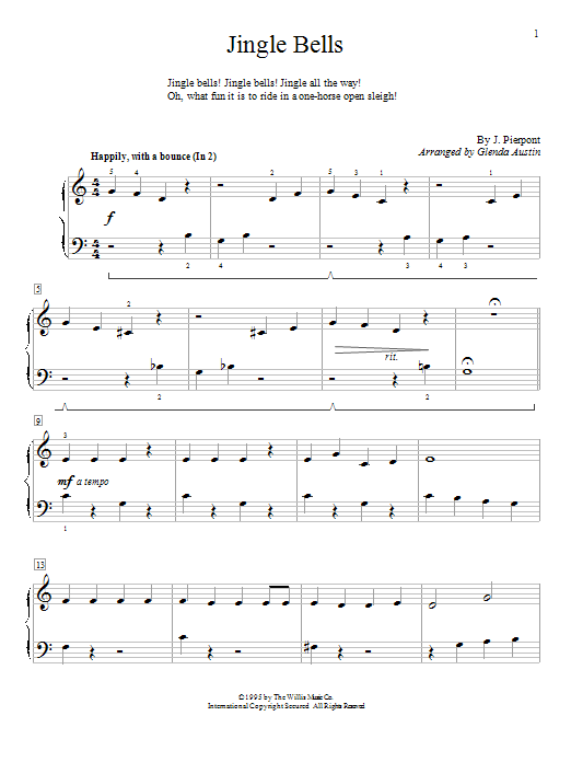 Glenda Austin Jingle Bells sheet music notes and chords arranged for Educational Piano