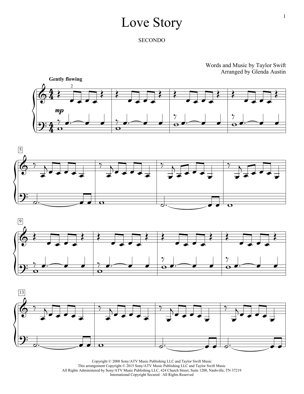 Glenda Austin Love Story sheet music notes and chords arranged for Piano Duet