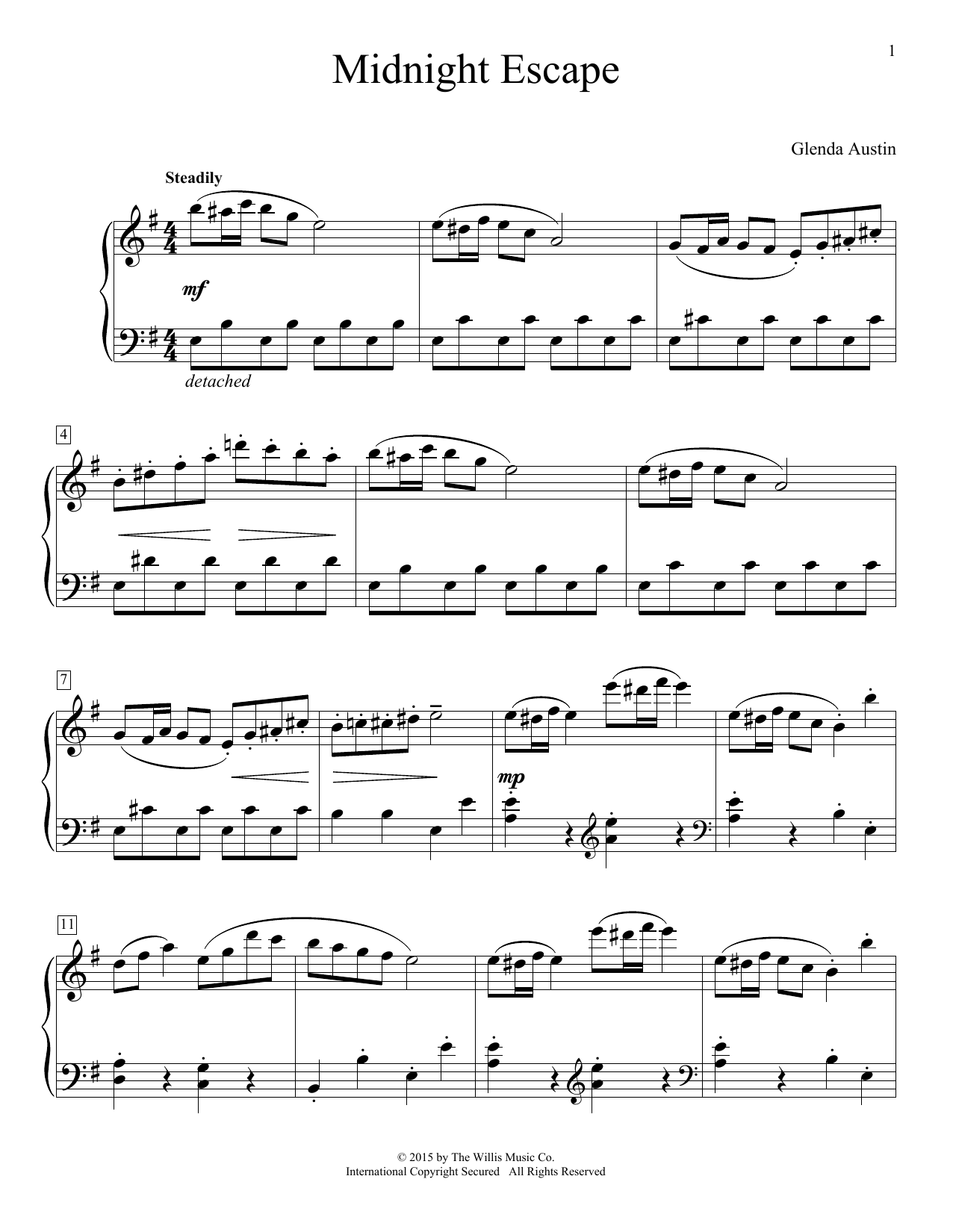 Glenda Austin Midnight Escape sheet music notes and chords arranged for Educational Piano