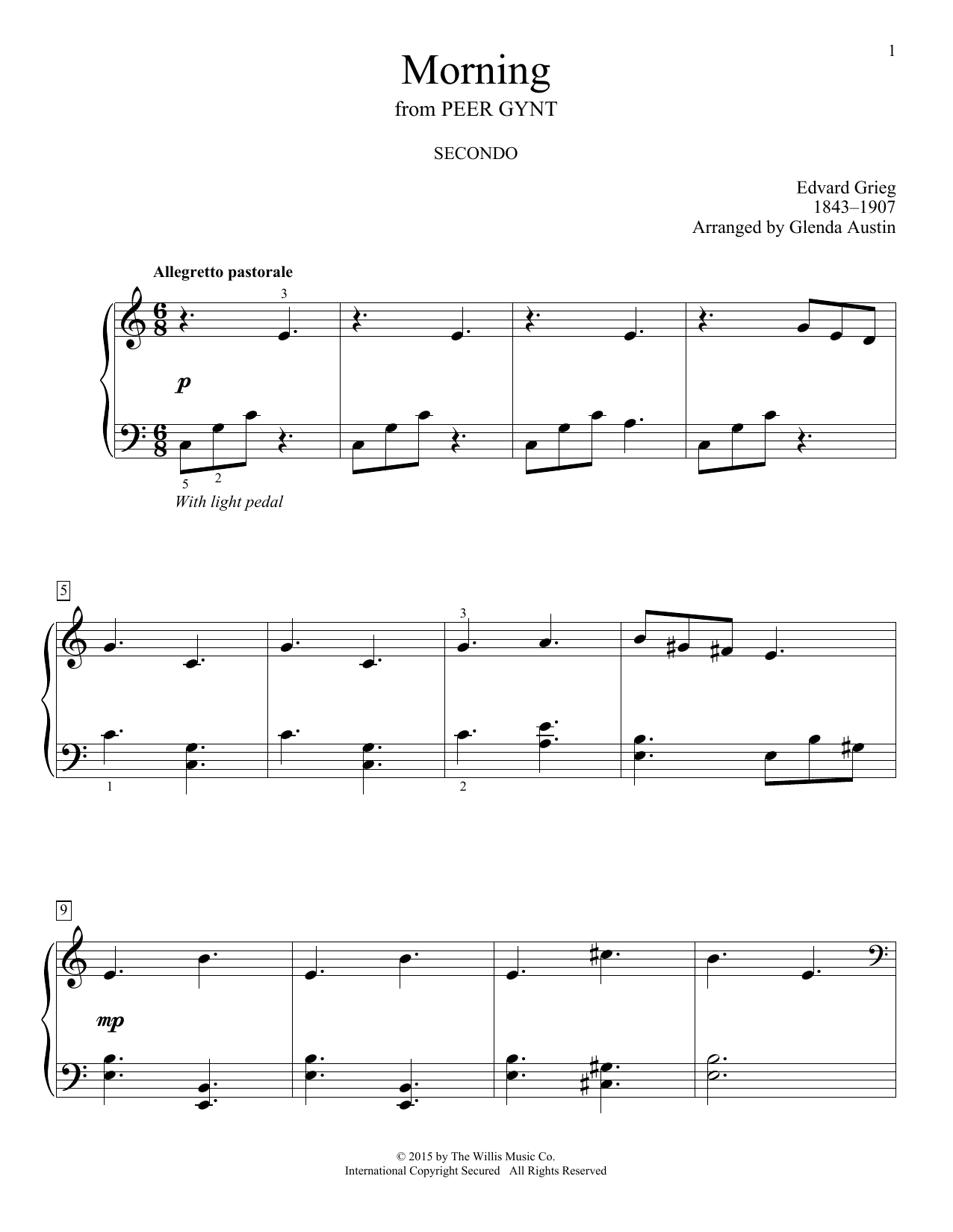Glenda Austin Morning sheet music notes and chords arranged for Piano Duet