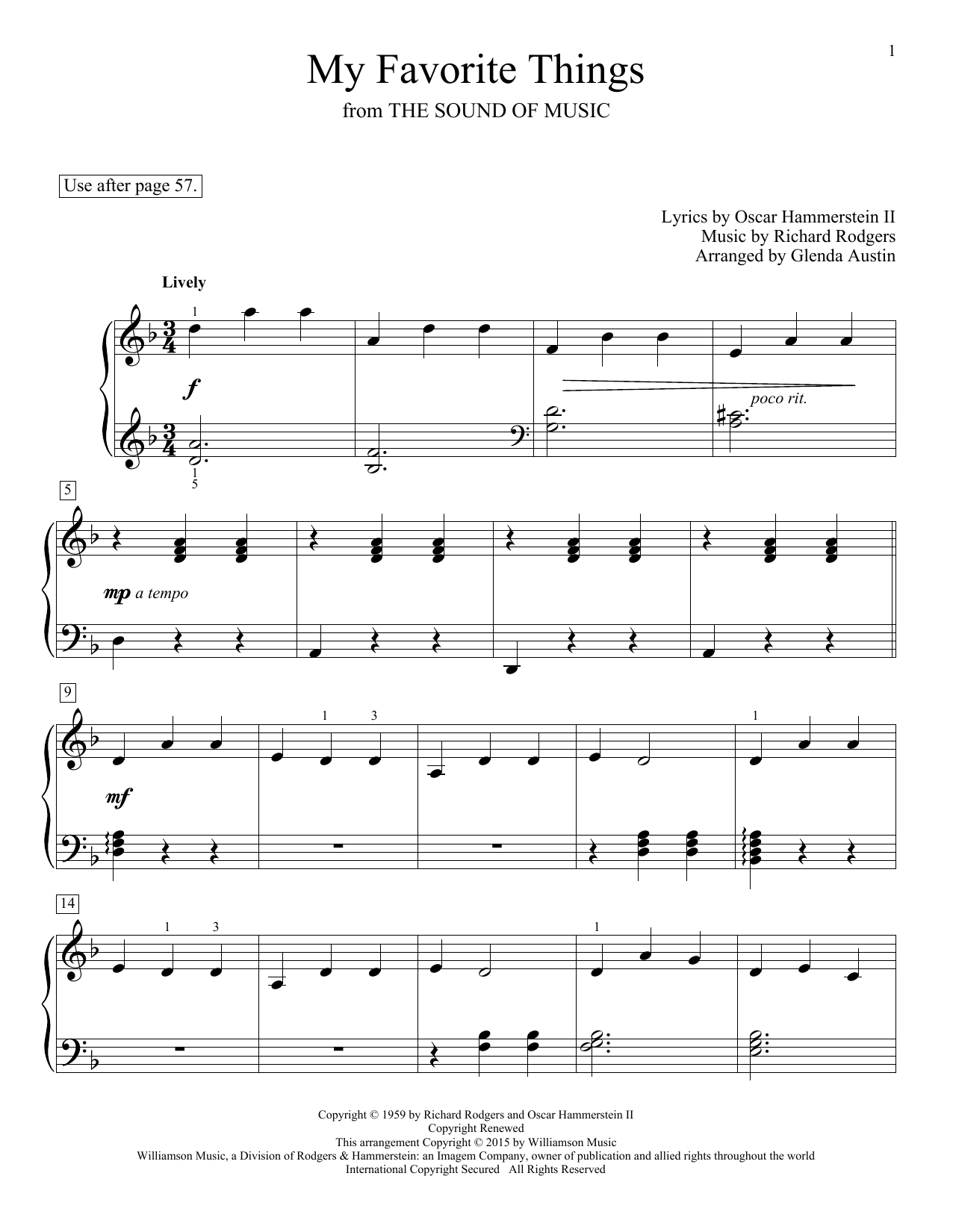 Glenda Austin My Favorite Things sheet music notes and chords arranged for Educational Piano