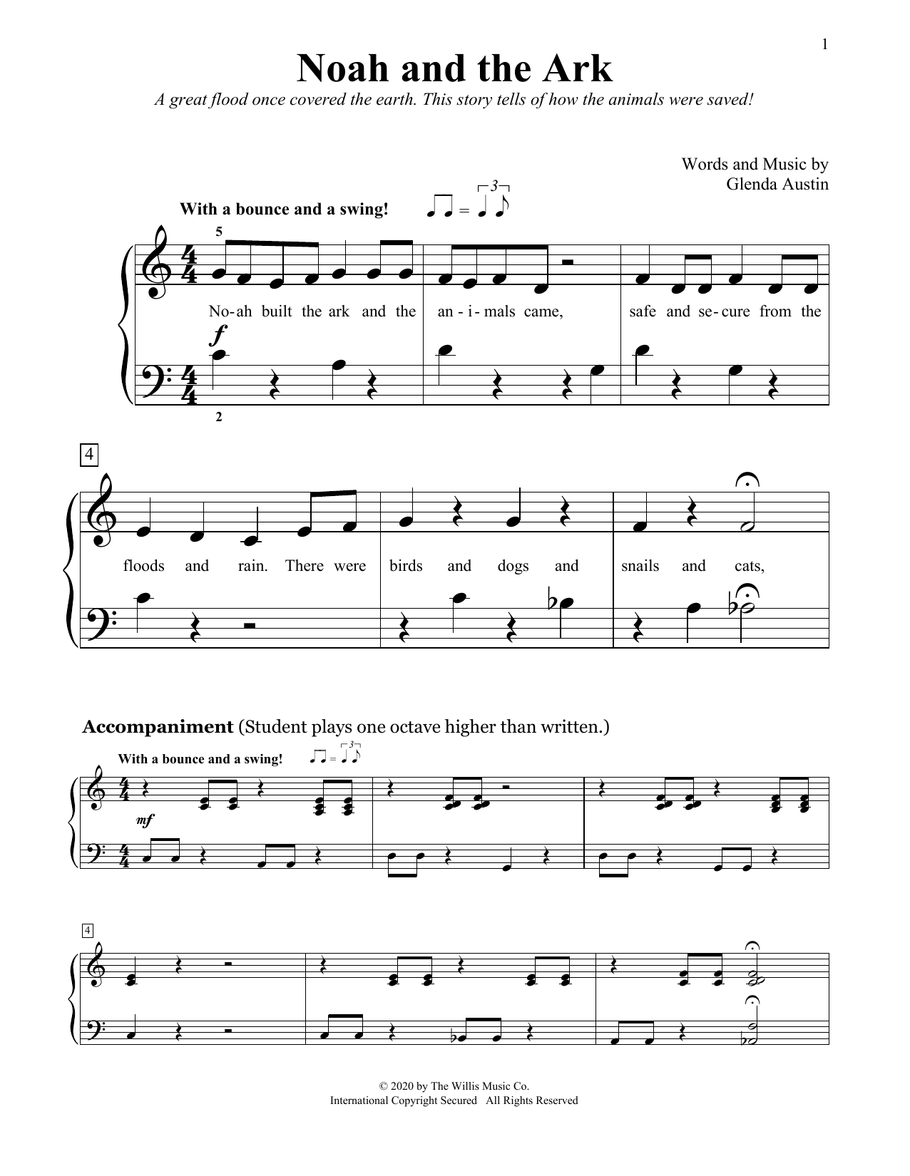 Glenda Austin Noah And The Ark sheet music notes and chords arranged for Educational Piano