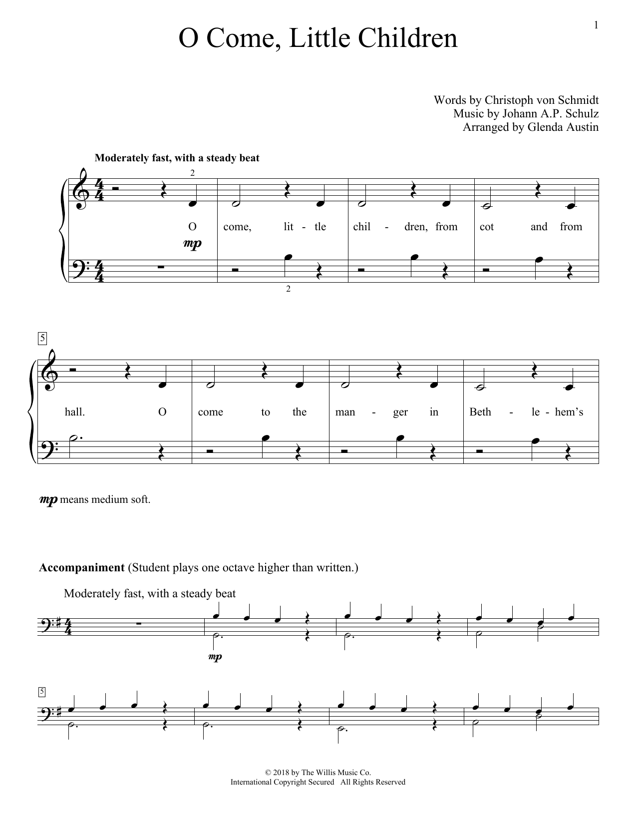 Glenda Austin O Come, Little Children sheet music notes and chords arranged for Educational Piano