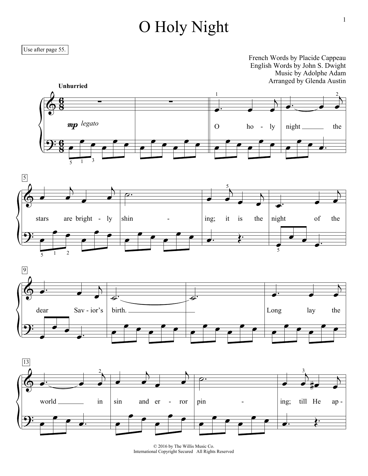 Glenda Austin O Holy Night sheet music notes and chords arranged for Educational Piano