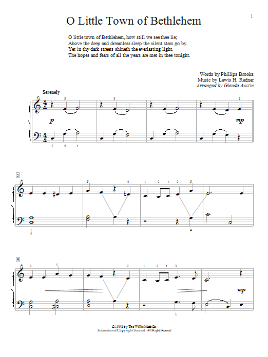 Glenda Austin O Little Town Of Bethlehem sheet music notes and chords arranged for Educational Piano