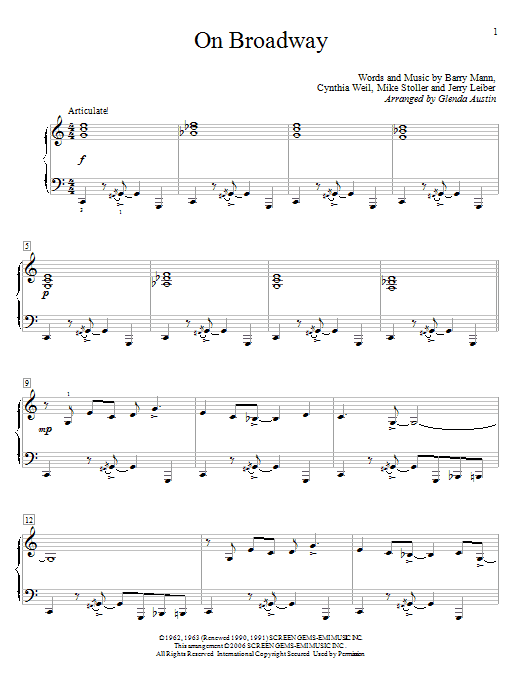 Glenda Austin On Broadway sheet music notes and chords arranged for Educational Piano