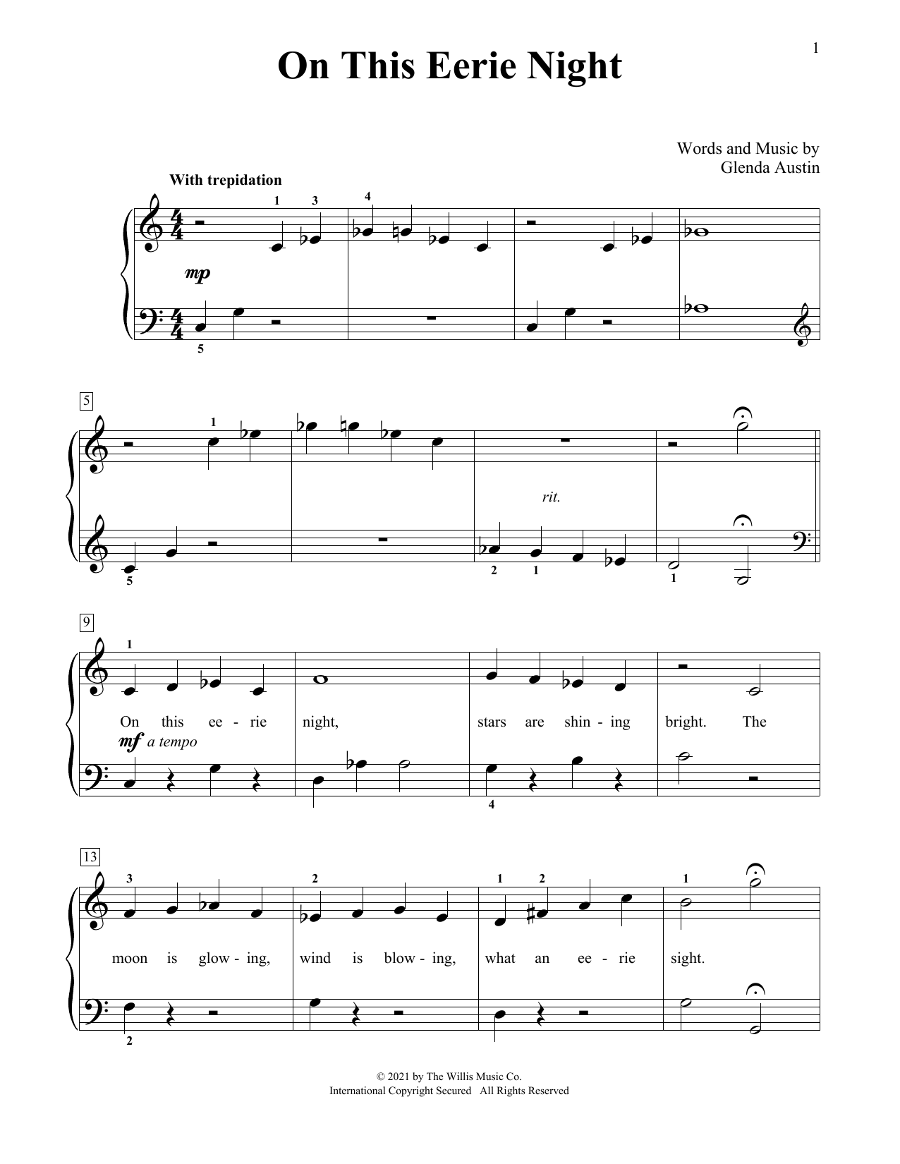 Glenda Austin On This Eerie Night sheet music notes and chords arranged for Educational Piano