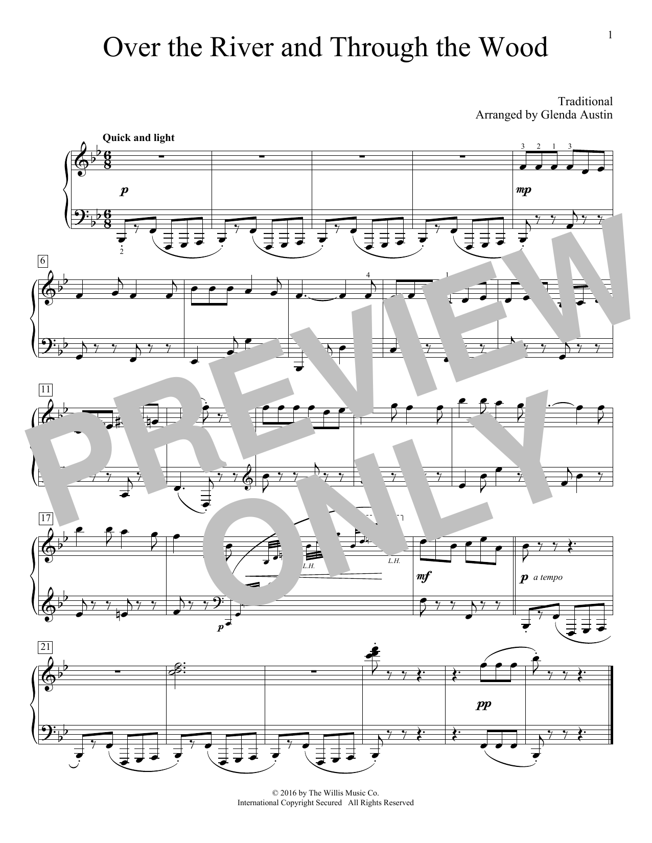 Glenda Austin Over The River And Through The Woods sheet music notes and chords arranged for Educational Piano