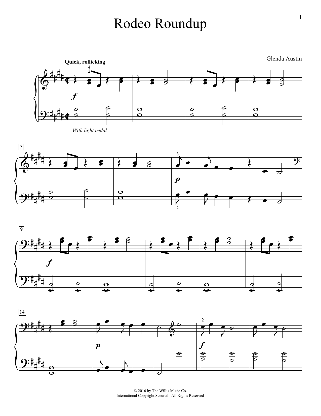 Glenda Austin Rodeo Roundup sheet music notes and chords arranged for Piano Solo