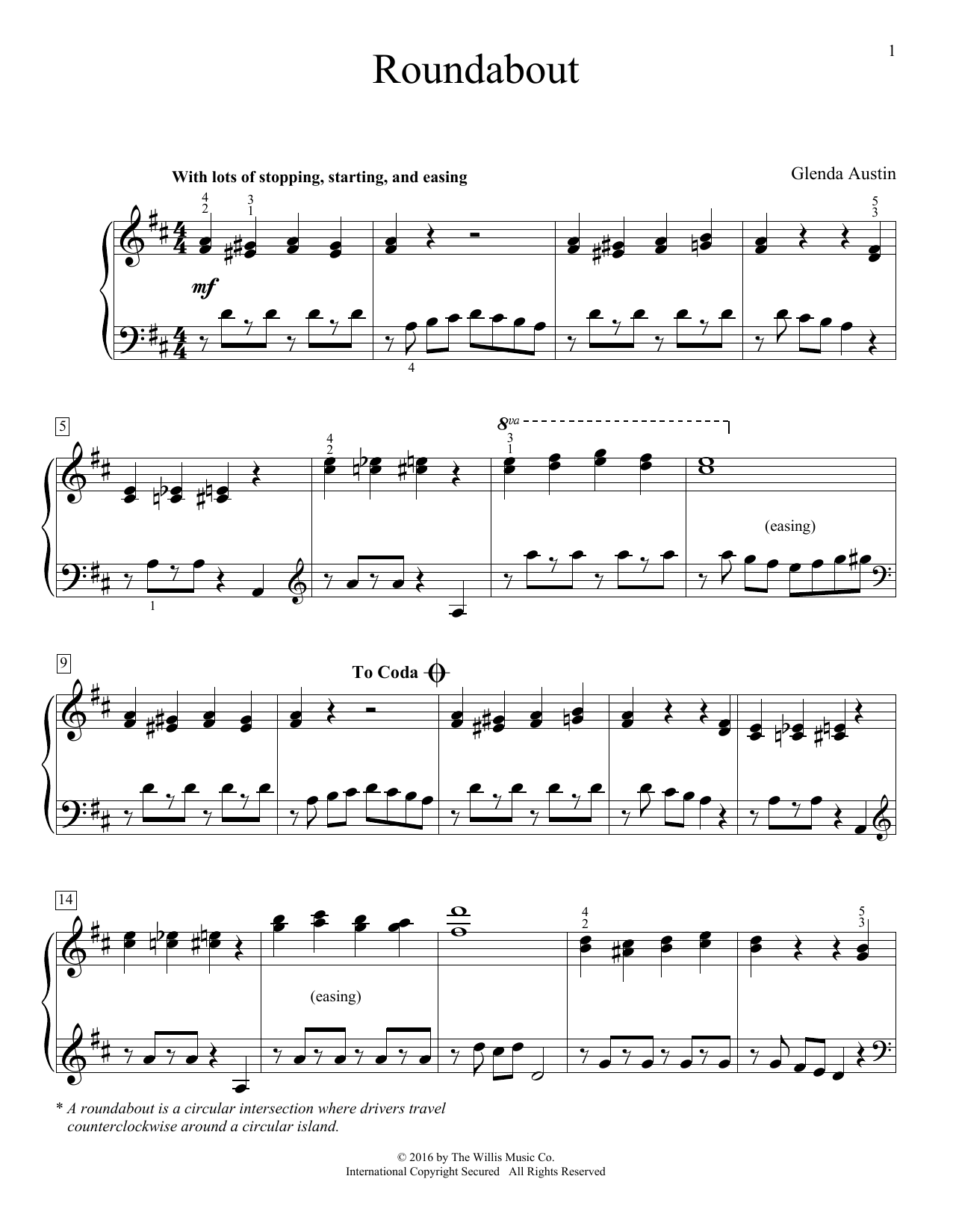 Glenda Austin Roundabout sheet music notes and chords arranged for Piano Solo