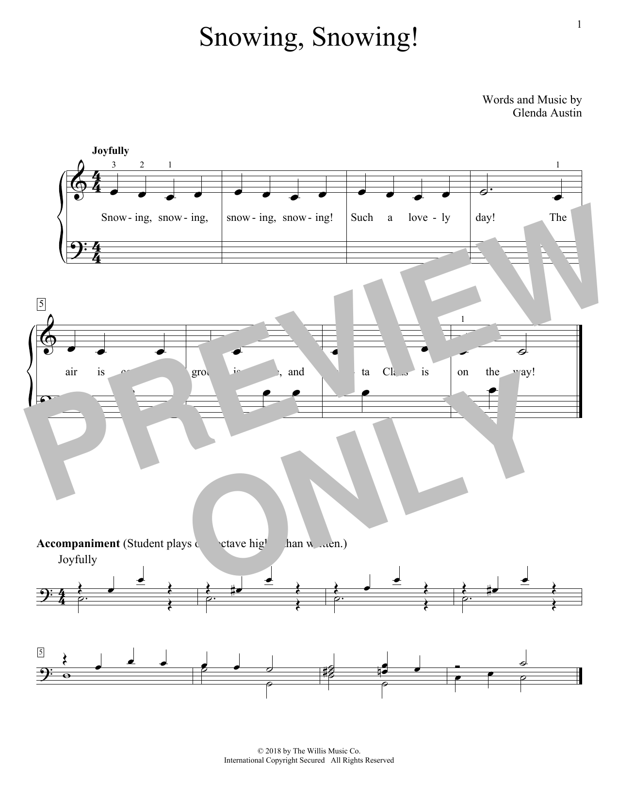 Glenda Austin Snowing, Snowing! sheet music notes and chords arranged for Educational Piano