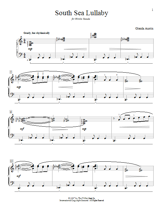 Glenda Austin South Sea Lullaby sheet music notes and chords arranged for Educational Piano