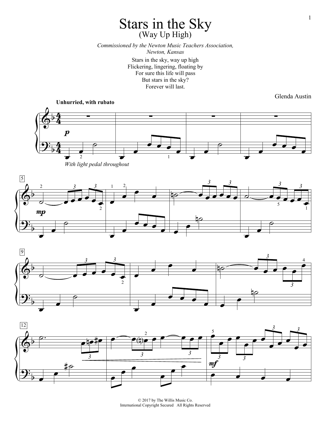 Glenda Austin Stars In The Sky (Way Up High) sheet music notes and chords arranged for Educational Piano