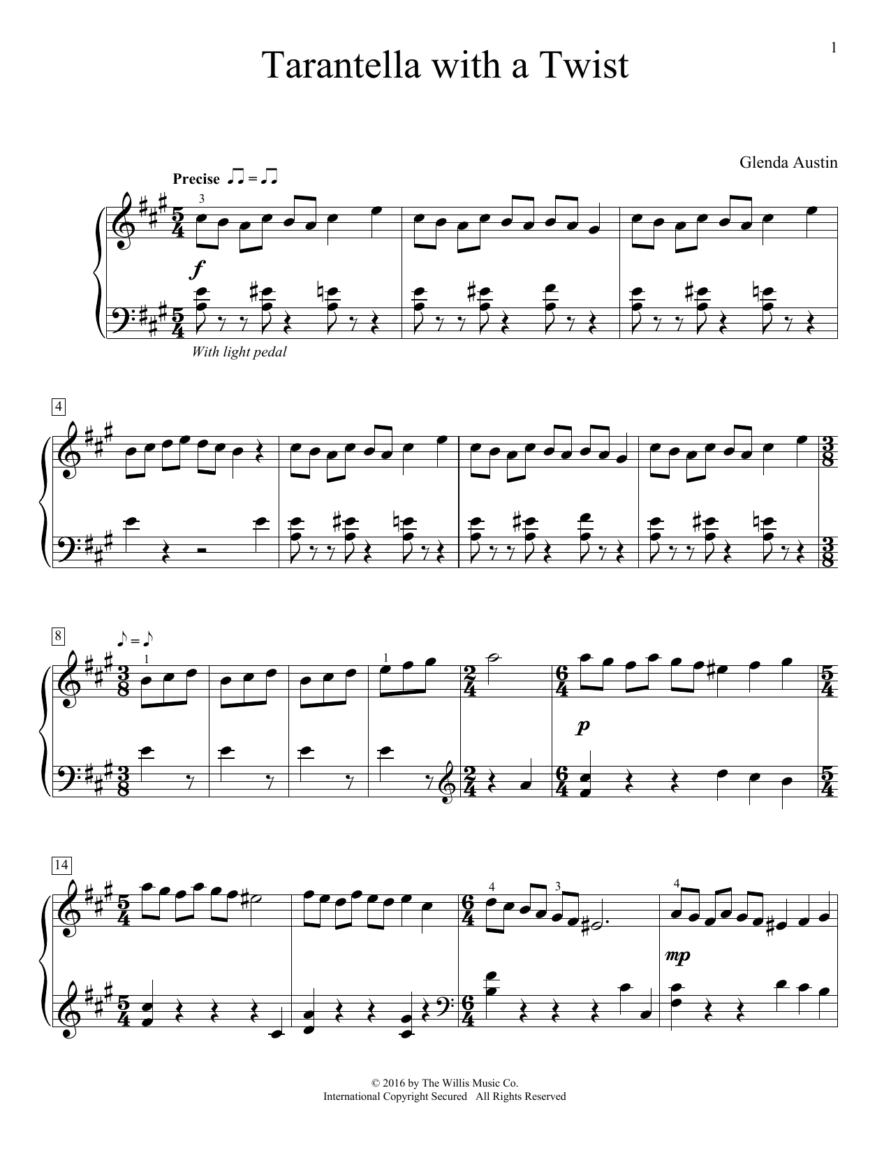 Glenda Austin Tarantella With A Twist sheet music notes and chords arranged for Piano Solo