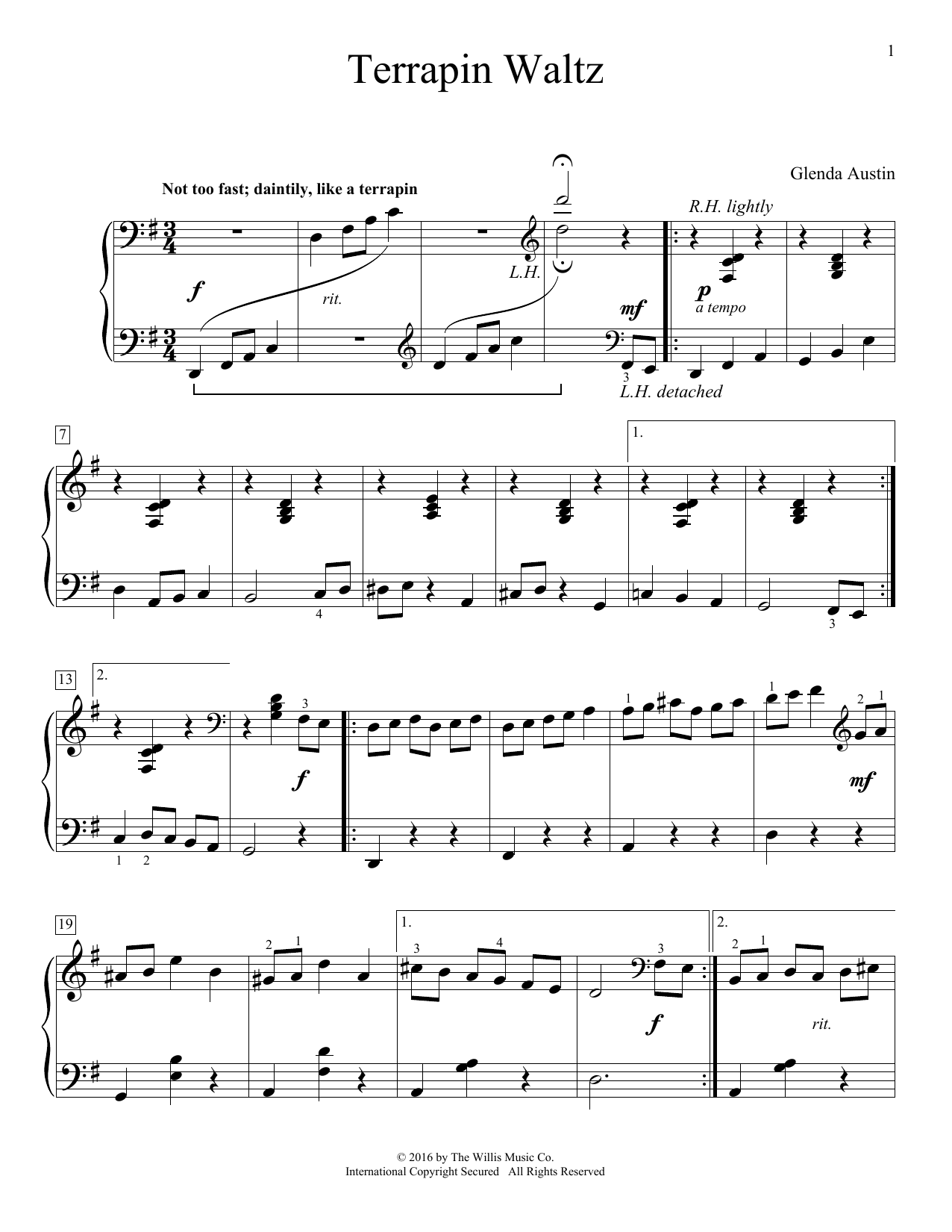 Glenda Austin Terrapin Waltz sheet music notes and chords arranged for Piano Solo