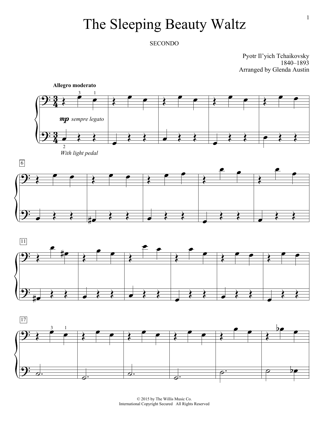 Glenda Austin The Sleeping Beauty Waltz sheet music notes and chords arranged for Piano Duet