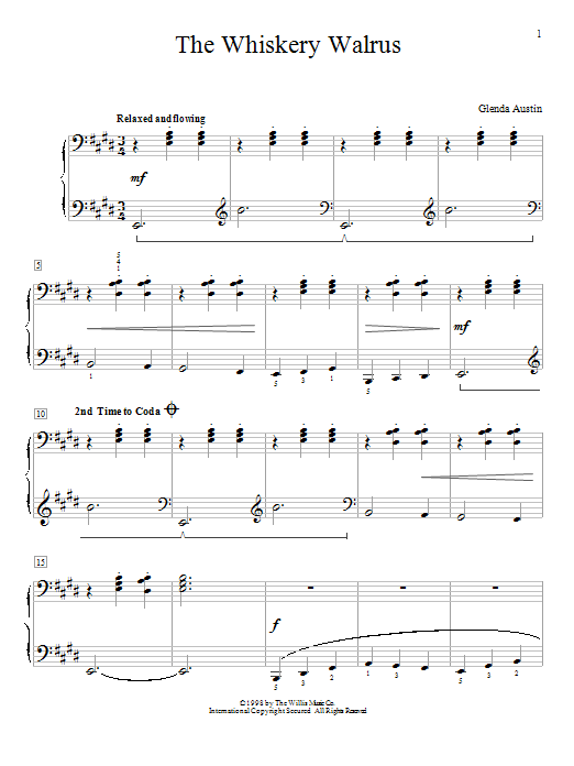 Glenda Austin The Whiskery Walrus sheet music notes and chords arranged for Educational Piano