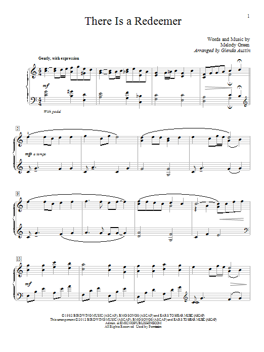 Glenda Austin There Is A Redeemer sheet music notes and chords arranged for Educational Piano