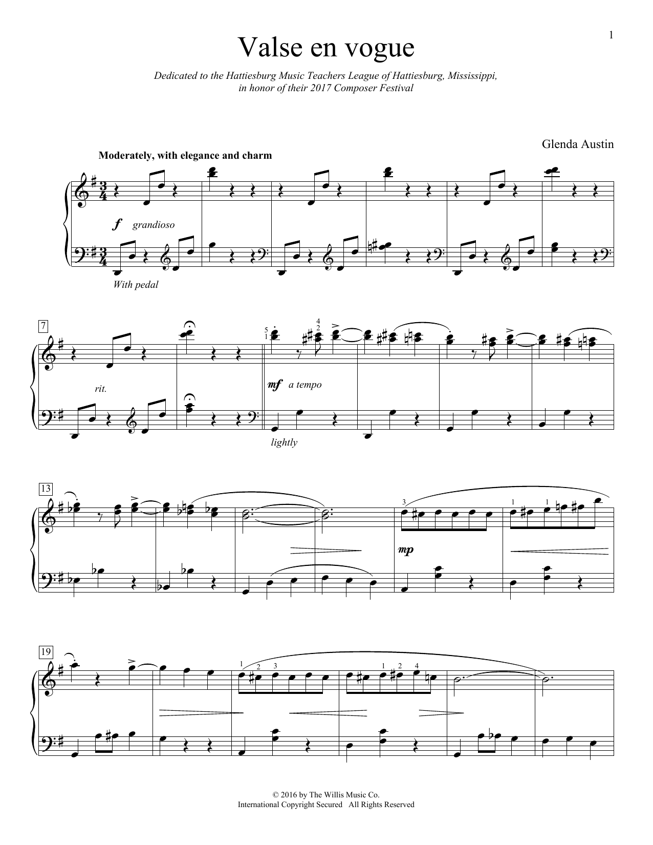 Glenda Austin Valse En Vogue sheet music notes and chords arranged for Educational Piano