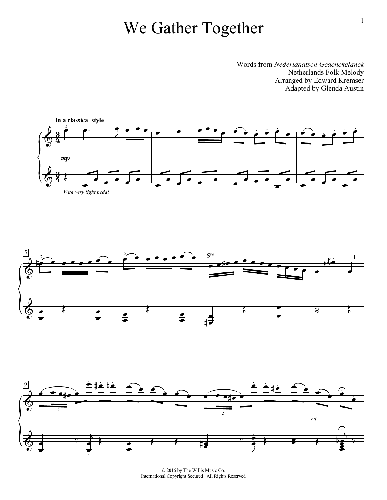 Glenda Austin We Gather Together sheet music notes and chords arranged for Educational Piano