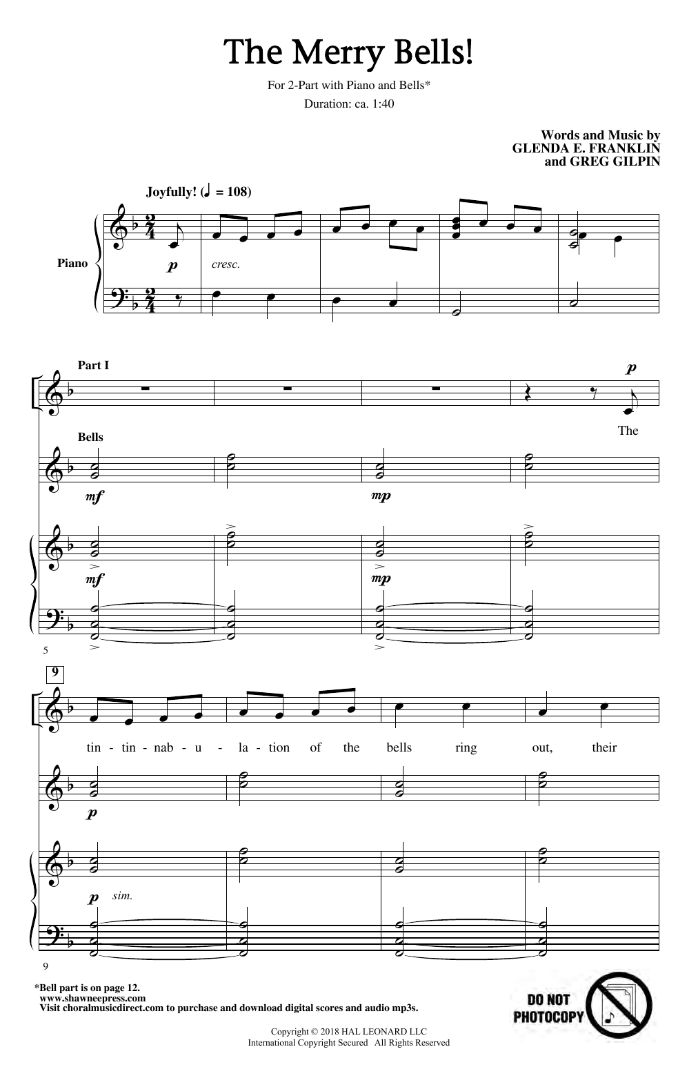 Glenda E. Franklin & Greg Gilpin The Merry Bells! sheet music notes and chords arranged for 2-Part Choir