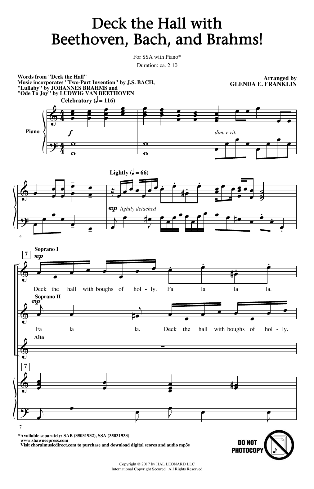 Glenda E. Franklin Deck The Hall With Beethoven, Bach, and Brahms! sheet music notes and chords arranged for SSA Choir