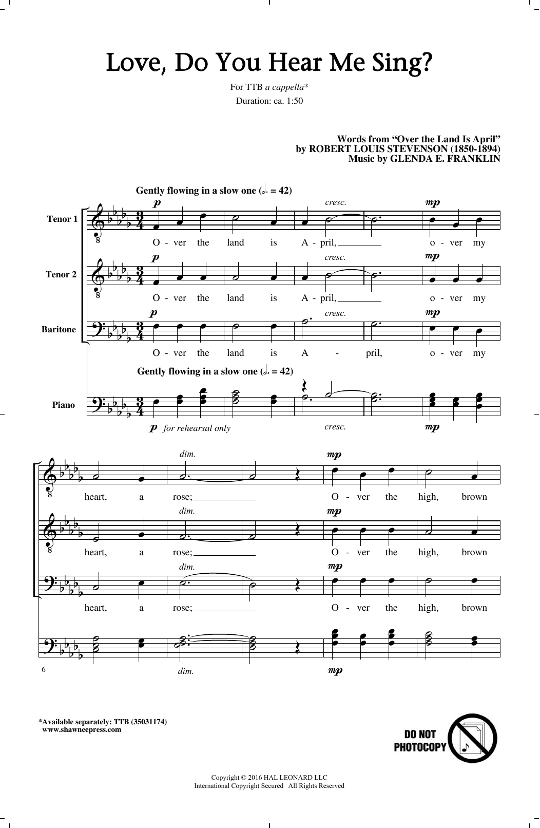 Glenda E. Franklin Love, Do You Hear Me Sing? sheet music notes and chords arranged for TTB Choir
