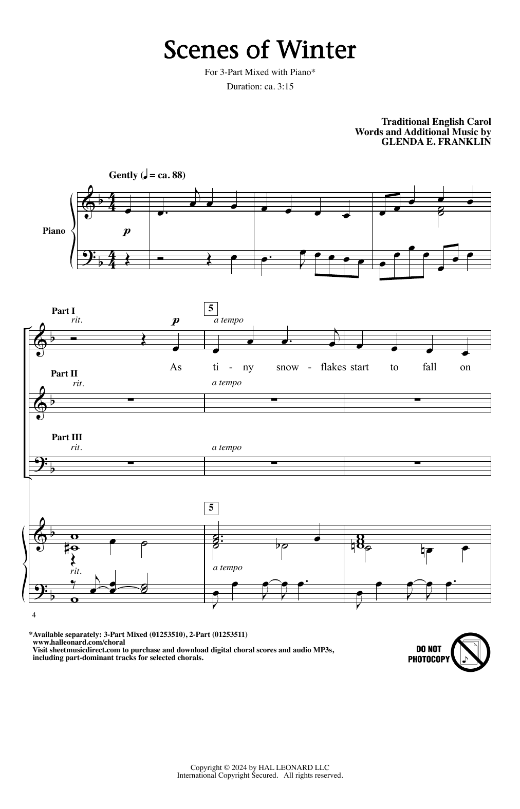 Glenda E. Franklin Scenes Of Winter sheet music notes and chords arranged for 3-Part Mixed Choir