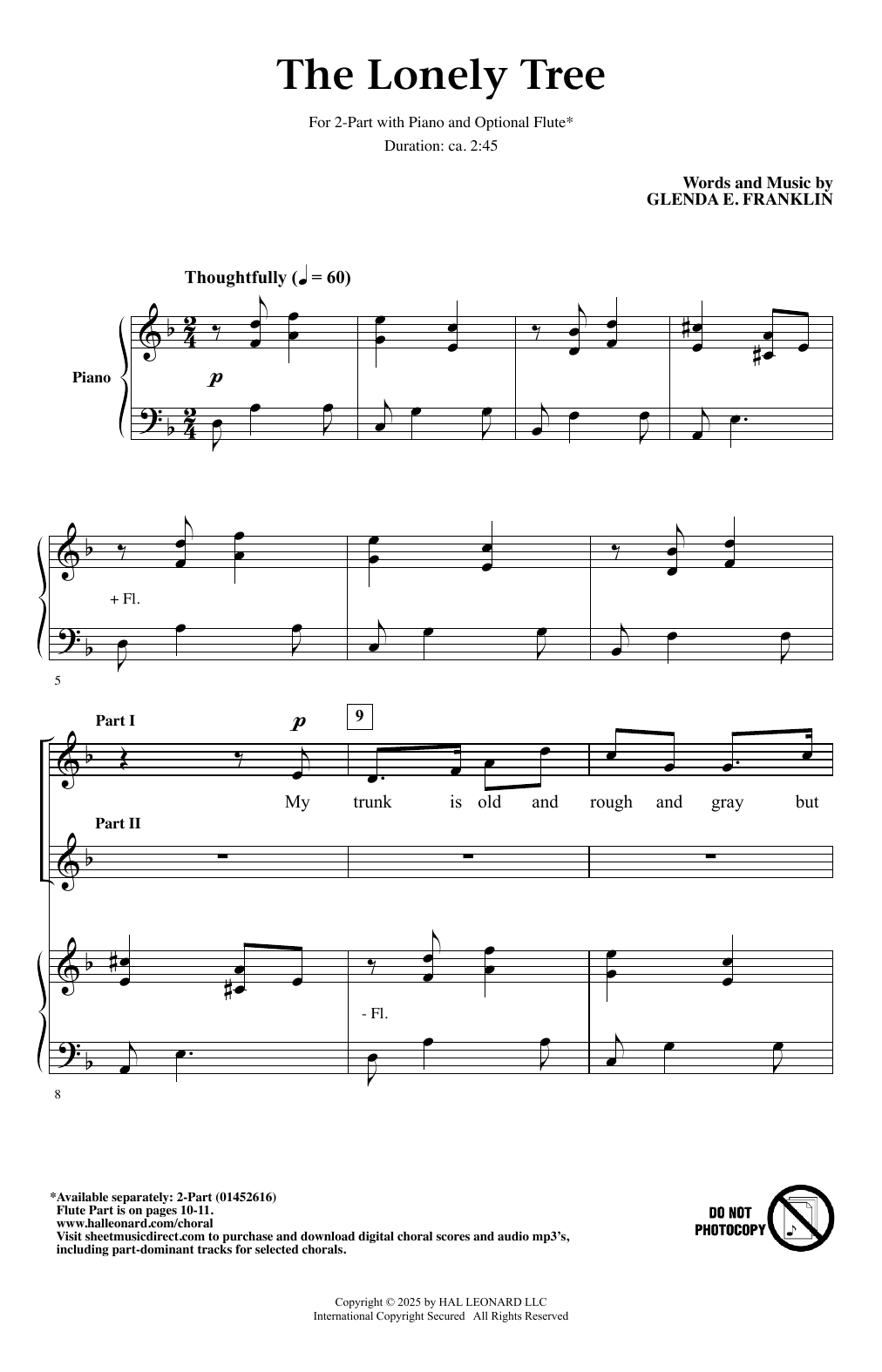 Glenda E. Franklin The Lonely Tree sheet music notes and chords arranged for 2-Part Choir