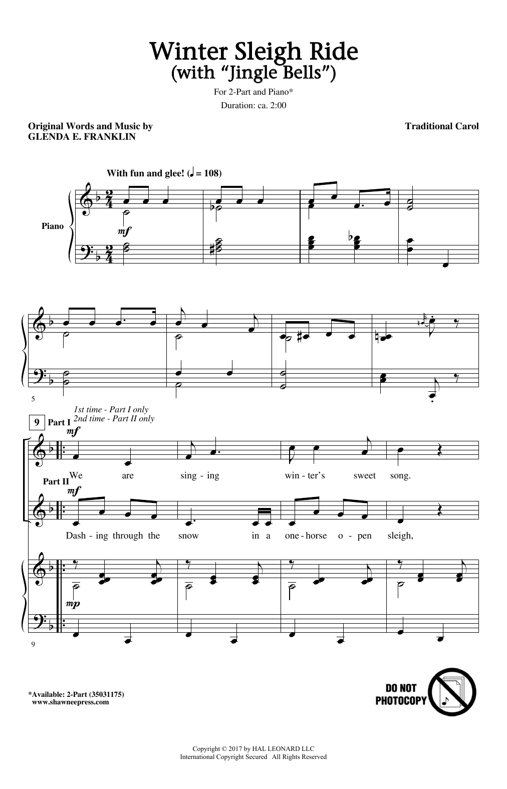Glenda E. Franklin Winter Sleigh Ride (With Jingle Bells) sheet music notes and chords arranged for 2-Part Choir