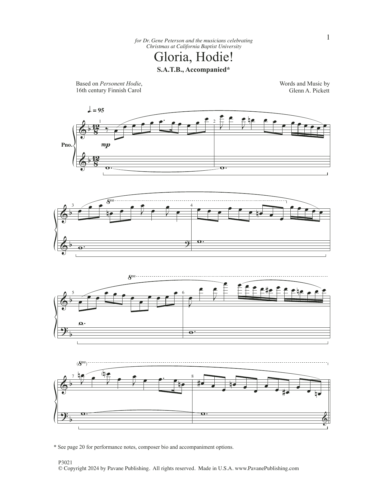 Glenn A. Pickett Gloria, Hodie! sheet music notes and chords arranged for SATB Choir