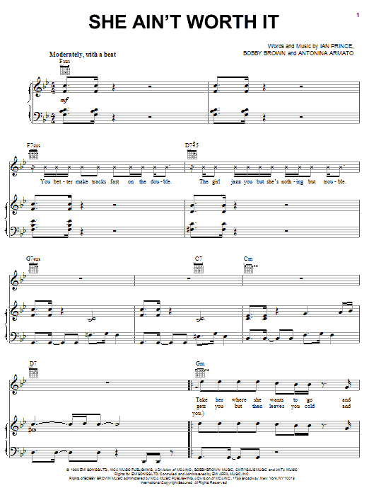 Glenn Medeiros She Ain't Worth It sheet music notes and chords arranged for Piano, Vocal & Guitar Chords (Right-Hand Melody)