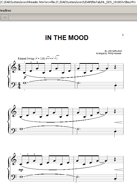 Glenn Miller & His Orchestra In The Mood (arr. Phillip Keveren) sheet music notes and chords arranged for Big Note Piano