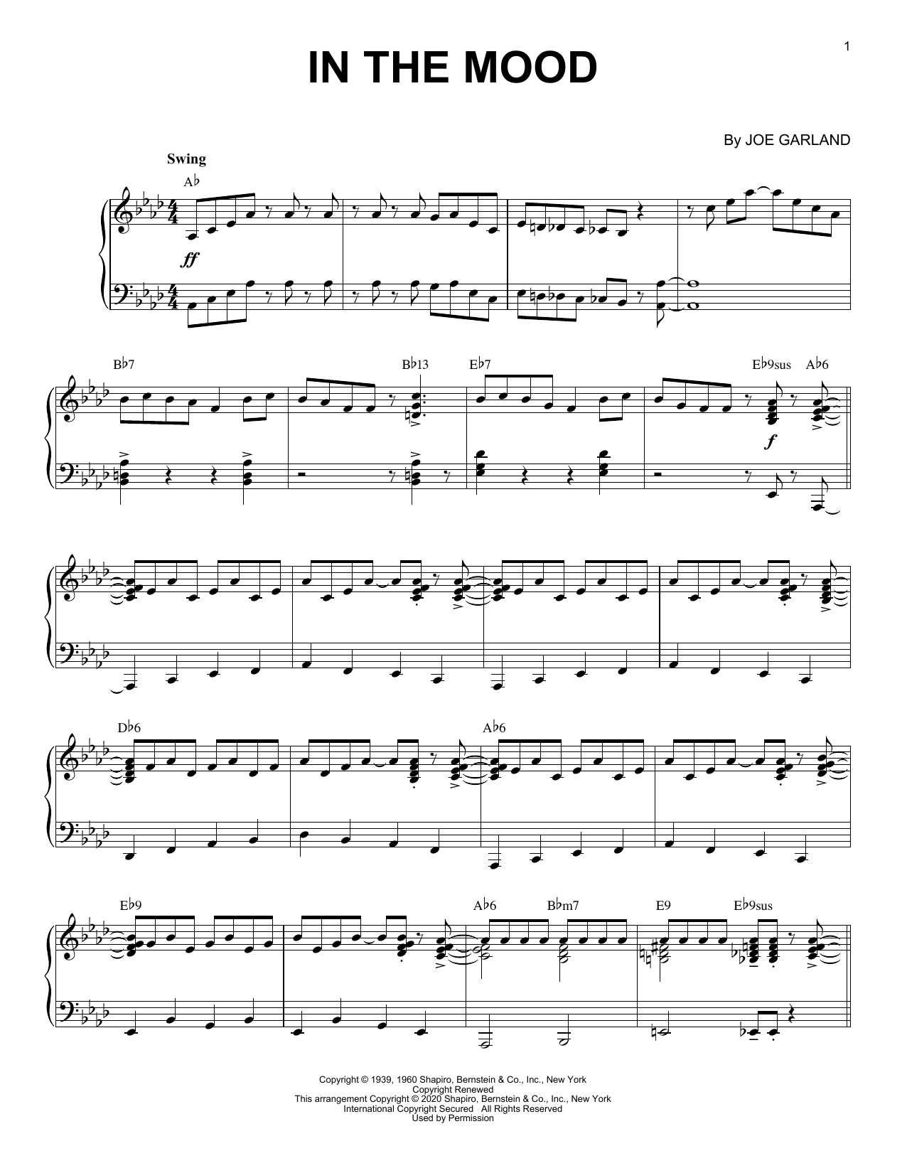 Glenn Miller & His Orchestra In The Mood [Jazz version] (arr. Brent Edstrom) sheet music notes and chords arranged for Piano Solo