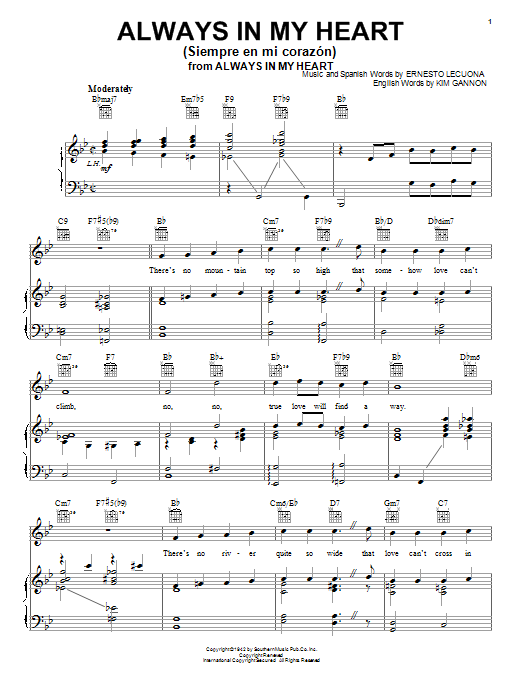 Glenn Miller Always In My Heart (Siempre En Mi Corazon) sheet music notes and chords arranged for Piano, Vocal & Guitar Chords (Right-Hand Melody)