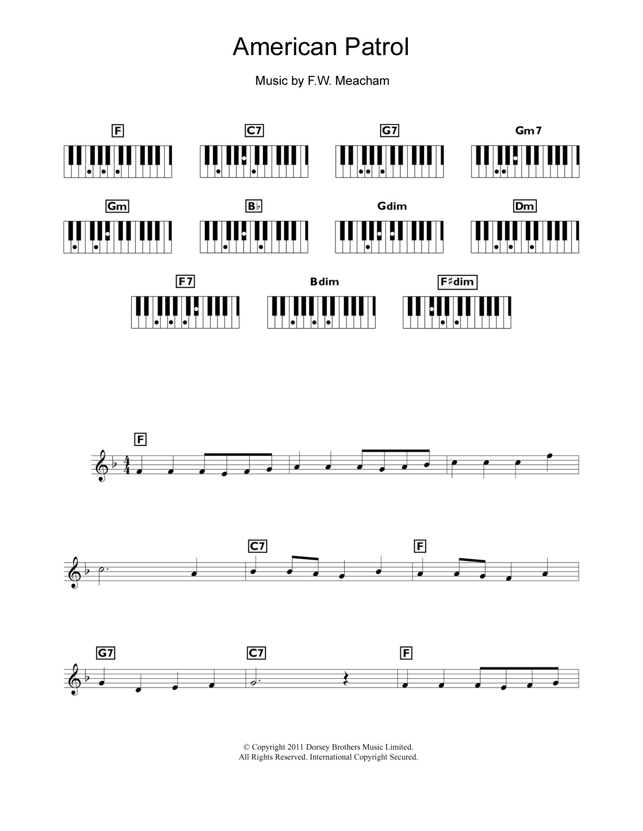 Glenn Miller American Patrol sheet music notes and chords arranged for Piano Chords/Lyrics