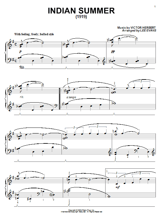 Glenn Miller Indian Summer sheet music notes and chords arranged for Piano Solo