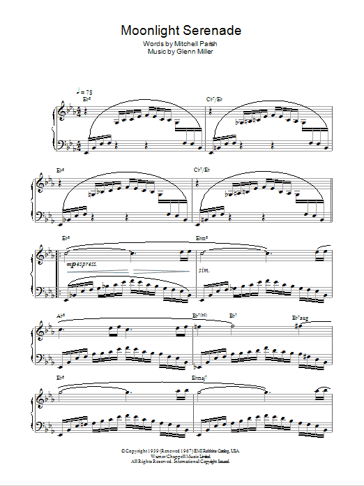 Glenn Miller Moonlight Serenade sheet music notes and chords arranged for Piano Chords/Lyrics