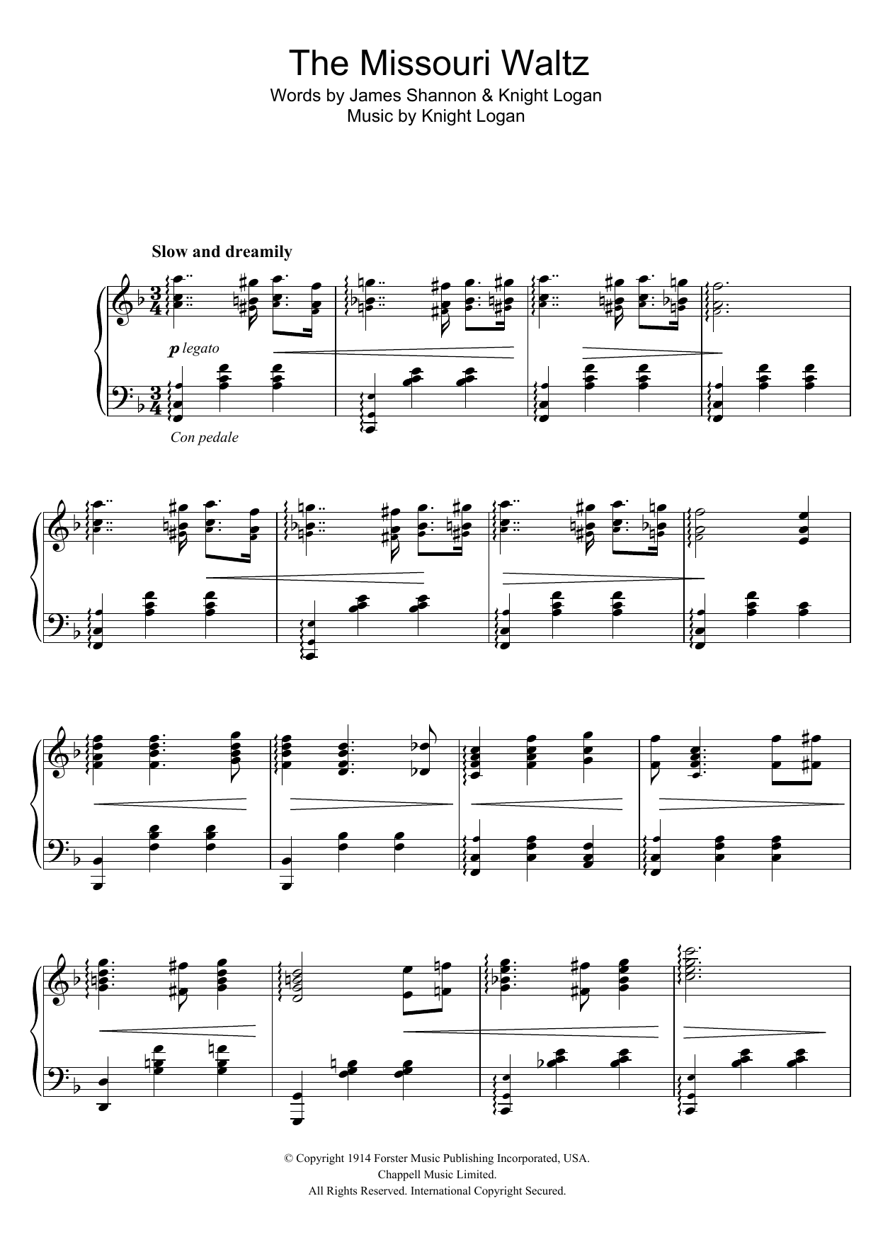 Glenn Miller The Missouri Waltz sheet music notes and chords arranged for Piano Solo