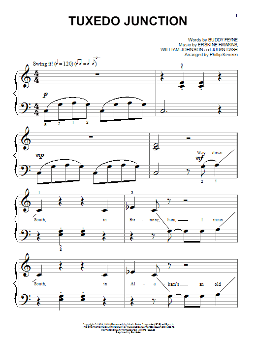 Glenn Miller Tuxedo Junction (arr. Phillip Keveren) sheet music notes and chords arranged for Beginning Piano Solo