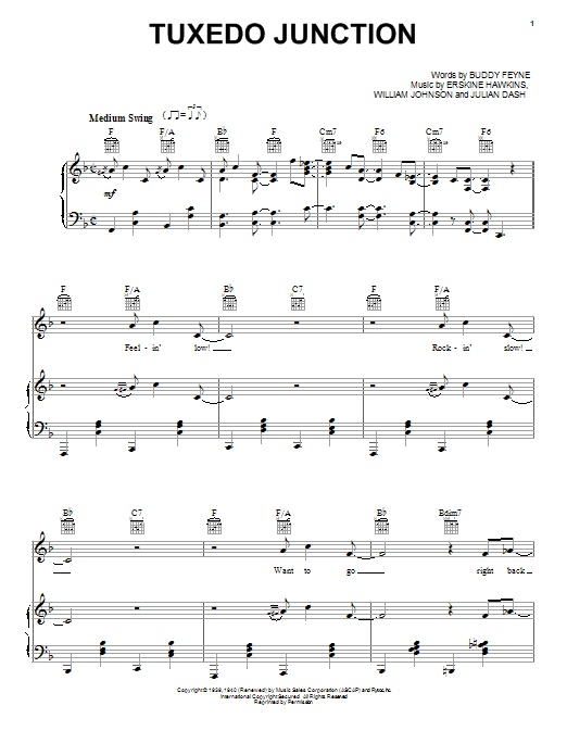 Glenn Miller Tuxedo Junction sheet music notes and chords arranged for Piano Chords/Lyrics