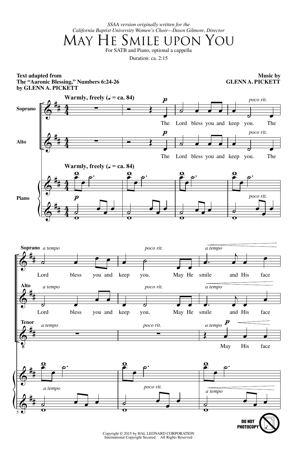 Glenn Pickett May He Smile Upon You sheet music notes and chords arranged for SATB Choir