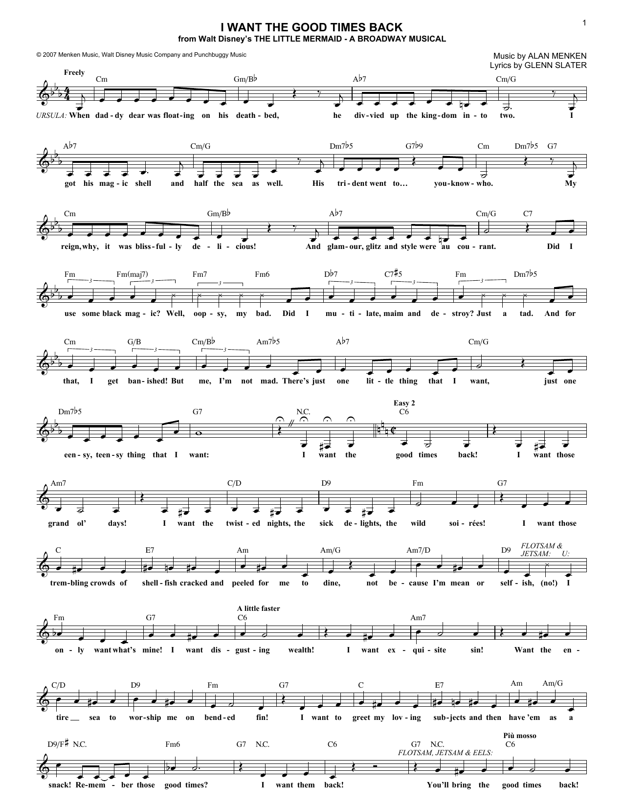 Glenn Slater I Want The Good Times Back sheet music notes and chords arranged for Lead Sheet / Fake Book