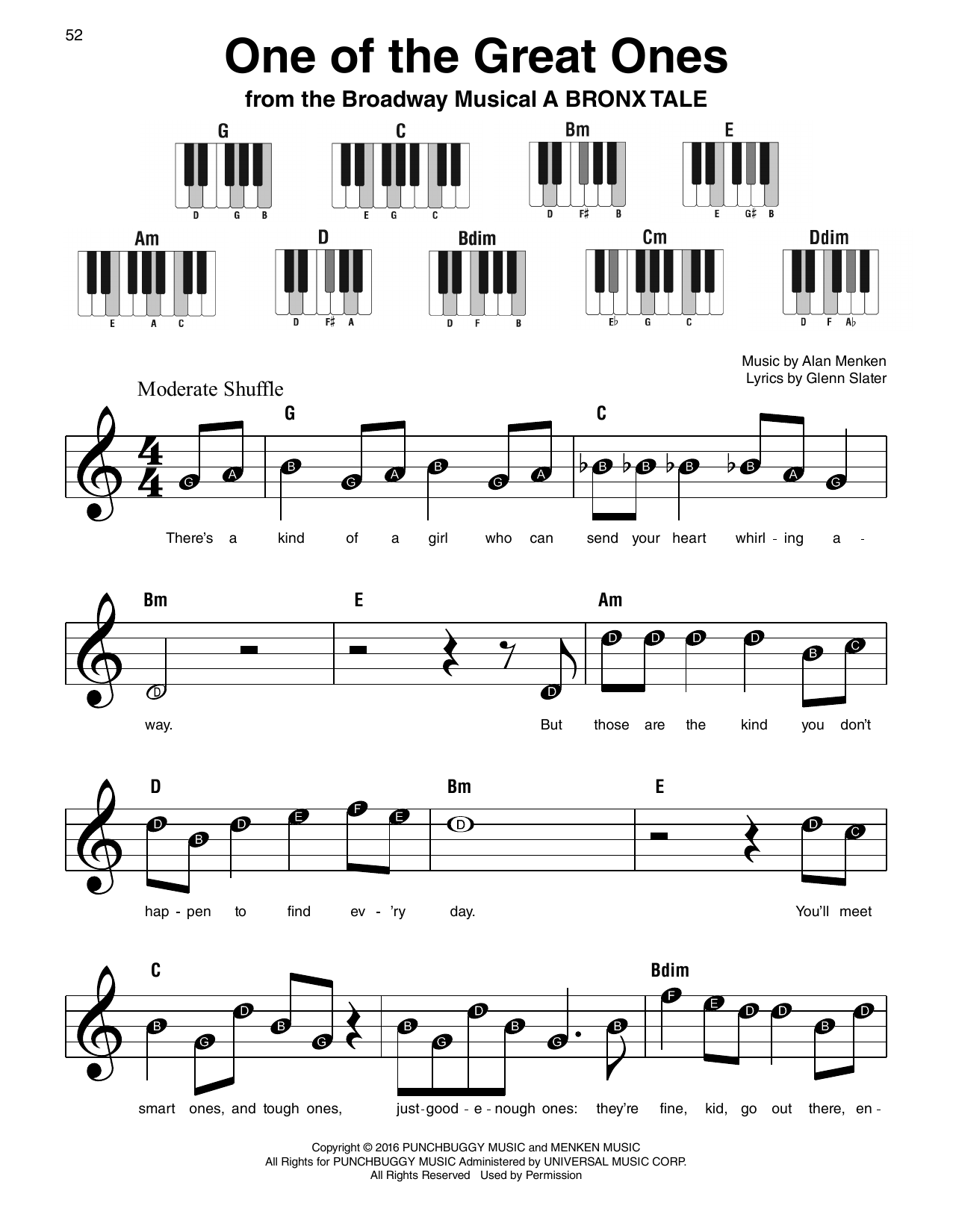 Glenn Slater One Of The Great Ones (from A Bronx Tale) sheet music notes and chords arranged for Super Easy Piano