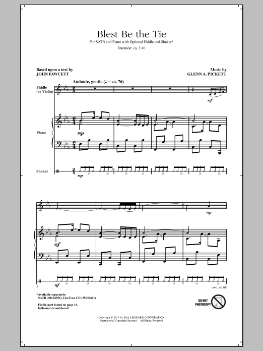 Glenn Pickett Blest Be The Tie sheet music notes and chords arranged for SATB Choir