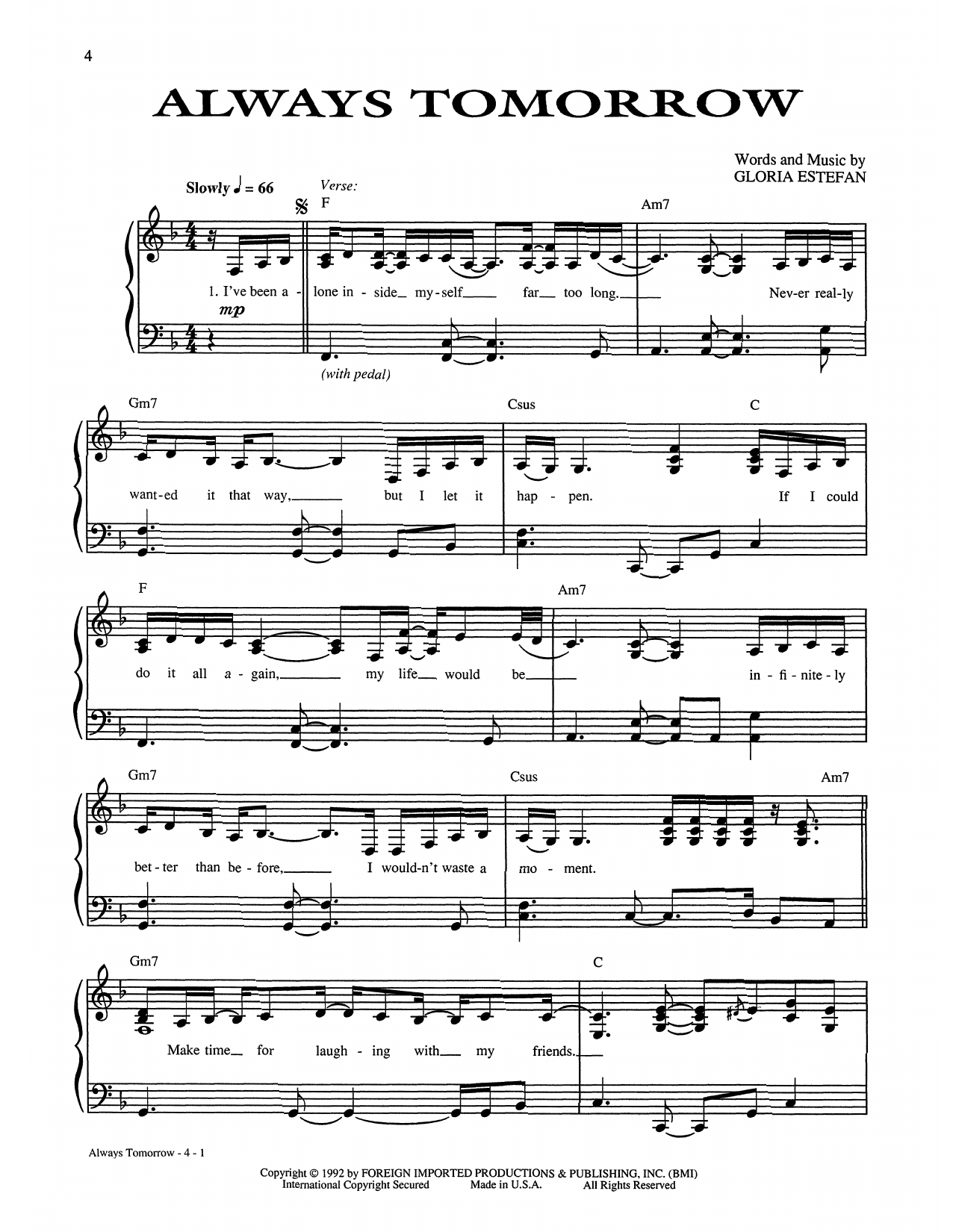 Gloria Estefan Always Tomorrow sheet music notes and chords arranged for Piano, Vocal & Guitar Chords (Right-Hand Melody)