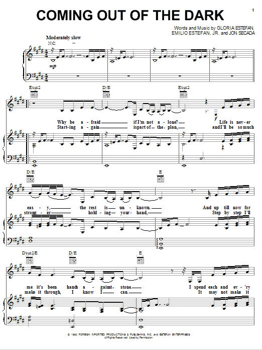 Gloria Estefan Coming Out Of The Dark sheet music notes and chords arranged for Piano, Vocal & Guitar Chords (Right-Hand Melody)
