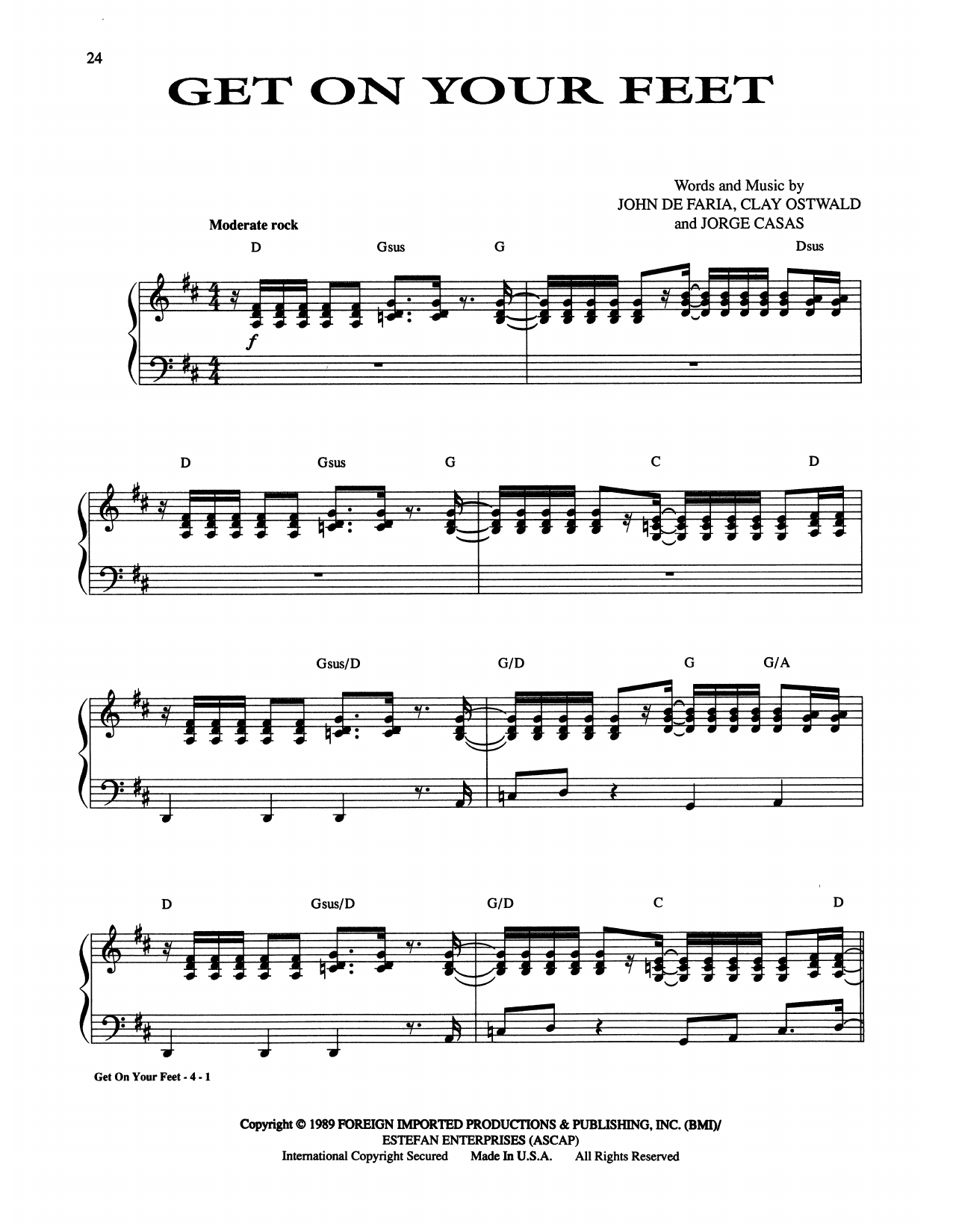 Gloria Estefan Get On Your Feet sheet music notes and chords arranged for Piano, Vocal & Guitar Chords (Right-Hand Melody)