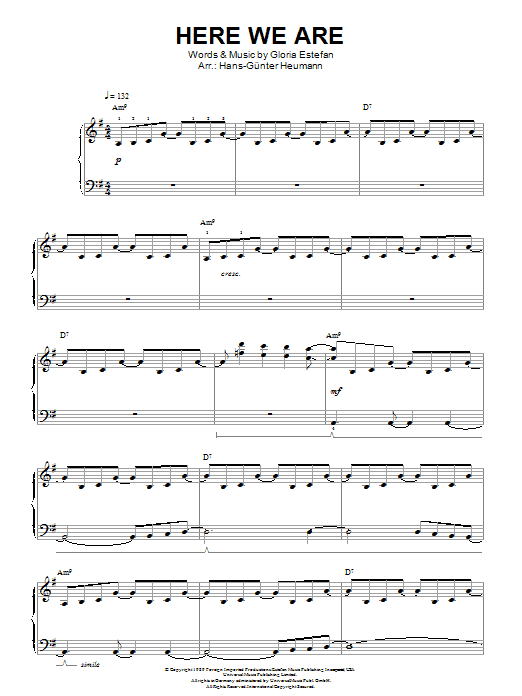 Gloria Estefan Here We Are sheet music notes and chords arranged for Easy Piano
